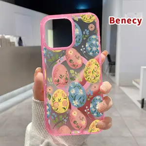 Magnetic Phone Case Supports Wireless Charging for iPhone 15 16 14 Pro Max 13 12 11 XR XS Plus E Floral Easter Eggs Pattern Shockproof Durable ultra-thin Crystal Transparent Protective Cover