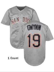 Men's Letter & Number Embroidery Baseball Jersey, Casual Breathable Sports Button Front Top for Training Competition, Men's Sportswear for All Seasons