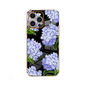 Phone Case for IP 17/16/15/14/13/12/11 Series (Pro, Pro Max & Standard) - Elegant Lavender Hydrangea Pattern, Classic Straight Edge, Scratch Resistant, Premium Electroplated TPU with Soft Touch