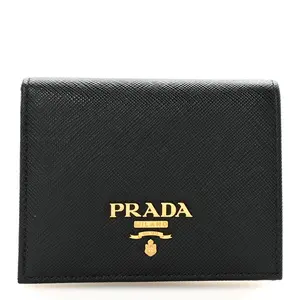 Pre-owned PRADA Leather Small Leather Goods Saffiano Metal Bi Fold Wallet Black