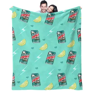Mountain Dew Throw Blanket, Can & Lime Print, Super-Soft Plush Flannel, Multi-Purpose for Sofa, Bed & Travel, Ideal Gift for Fans, Cozy Throw Blanket