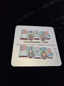 Handmade Nails - Brighten Up Your Finger Brighten Up Your Life - small 10  Pieces - Multicolor Design with Rhinestones