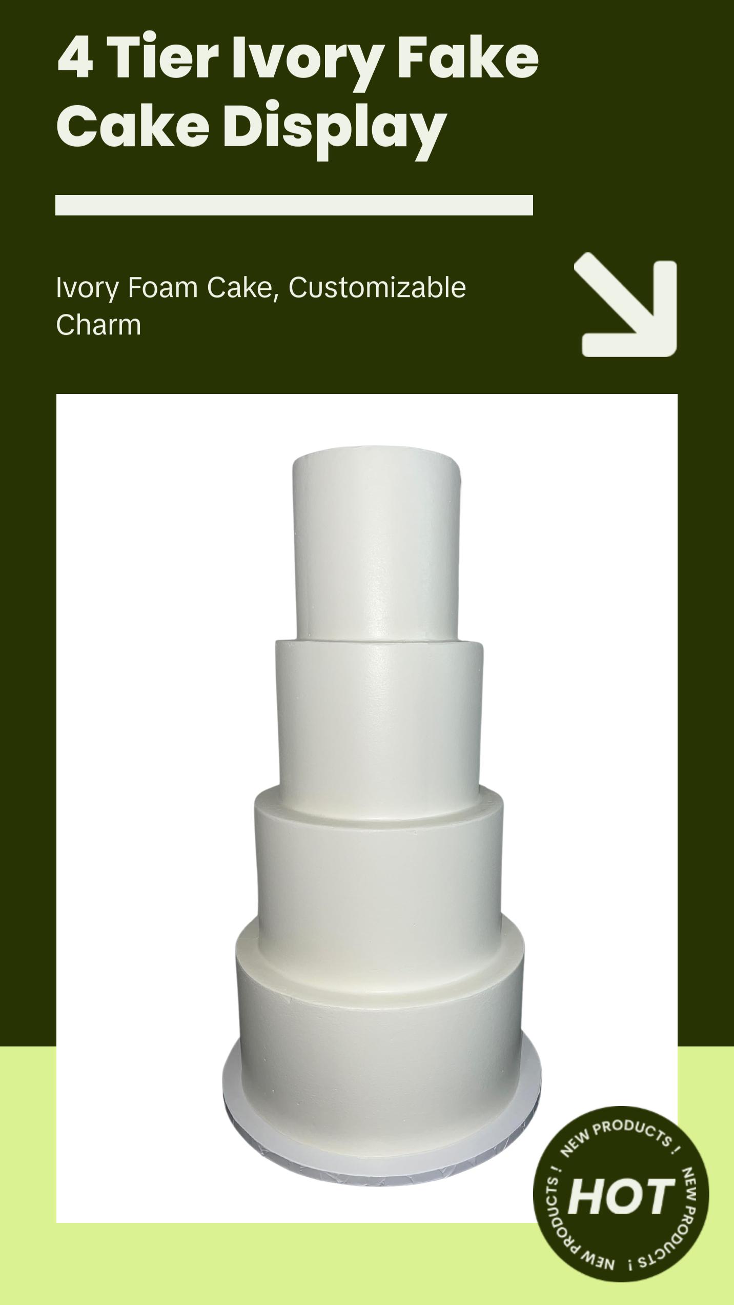 FromJennWithLove 4 Tier Fake Cake for Weddings & Events, Ivory, Smooth Texture, Customizable