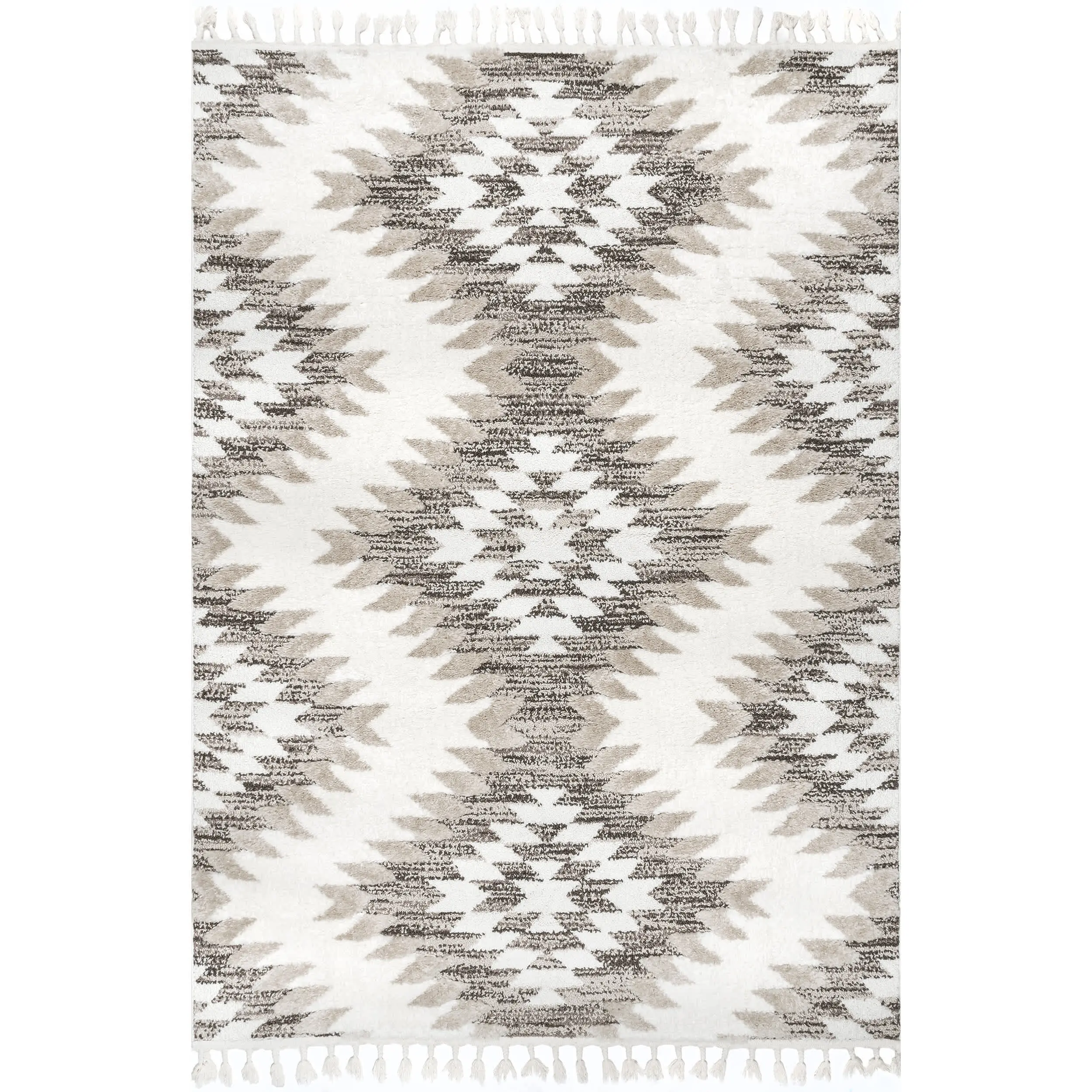 Adelade Aztec High Low Shaggy Tassel Area Rug