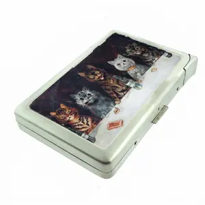 Cats Vices Illustration Metal Case with Built in Lighter