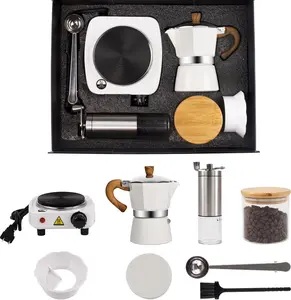 7-in-1 Moka Pot Espresso Set with Electric Stove 3 Cup  Stovetop Coffee Maker Percolator Italian Classic Mocha Coffee Machine with Hand  Sealing Canister Spoon Portable Camping