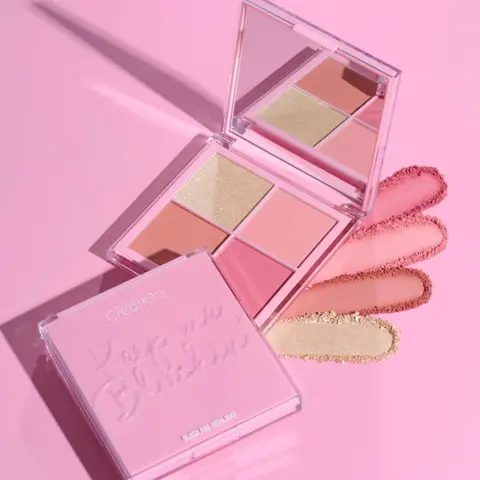 Beauty Creations Keep Me Blushing 4-Pan Blush Quad, 4-ever Wearable Blendable Cosmetics Cheek Palette, Assorted Shades with Radiant Peach Tones for Soft Glam Glowup Looks