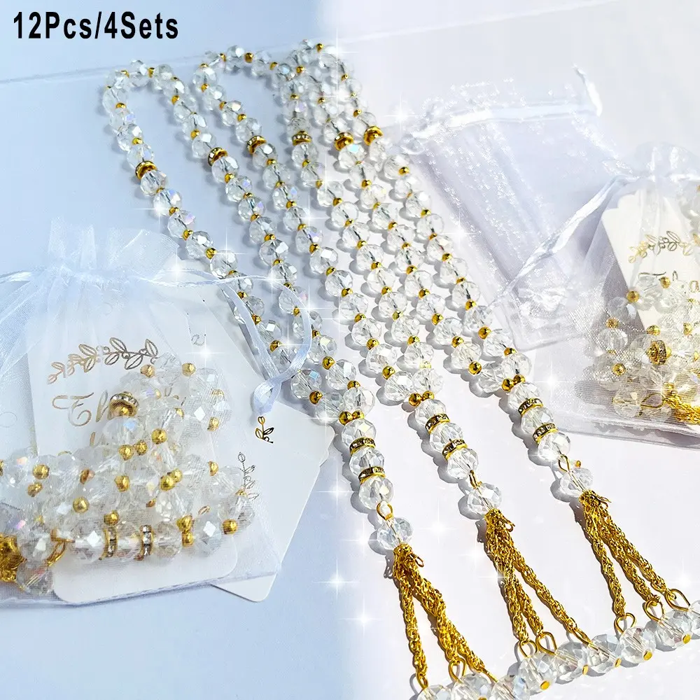 12Pcs/4Sets 33 Bead Artificial Diamond Islamic Misbaha Car Ornament Party Favor, Muslim Handheld 33-Bead Counting Tasbih, Alloy Prayer Beads, for Islamic Wedding Favors, Eid al-Adha Gifts, Eid Gifts, Umrah Souvenirs, Islamic Gifts