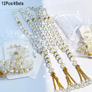 12Pcs/4Sets 33 Bead Artificial Diamond Islamic Misbaha Car Ornament Party Favor, Muslim Handheld 33-Bead Counting Tasbih, Prayer Beads, for Islamic Wedding Favors, Eid al-Adha Gifts, Eid Gifts, Umrah Souvenirs, Islamic Gifts