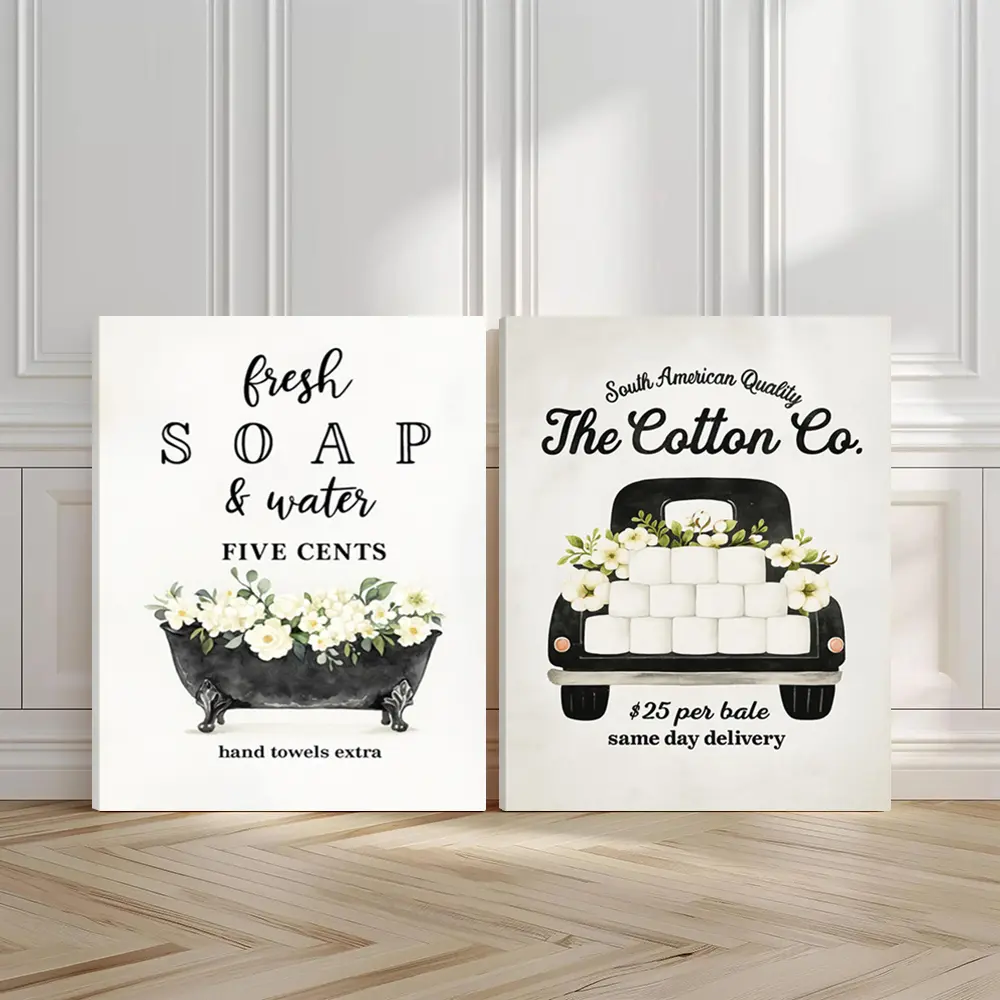 2pcs Soap Sign Wall Art, Vintage Style Poster, Floral Design Art Prints, Humor Home Decor, Modern Wall Paintings, Minimalist Canvas Posters Wall Arts, Decor for Living Room, Restaurant, Kitchen, Bedroom, Housewarming Gift, With Frame