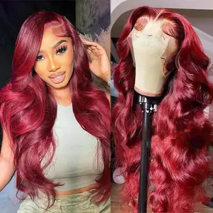 lumi hair synthetic wig Burgundy Red 99J body wave straight wig 30-inch 13*6 lace hair net synthetic wig Fashion women's wig cute and sexy wig