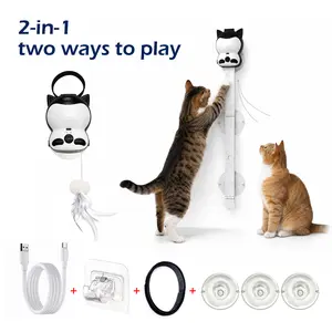 PawBubble 2-in-1 Automatic Cat Toy, Interactive Hanging & Ground Cat Teaser Toy with Strong Suction Cups, USB-C Rechargeable Cat Exercise Toy with Feather Wand, Hands-Free Play for Indoor Cats, Multi-Cat Households