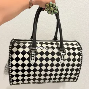 Black and white checkered large speedy bag