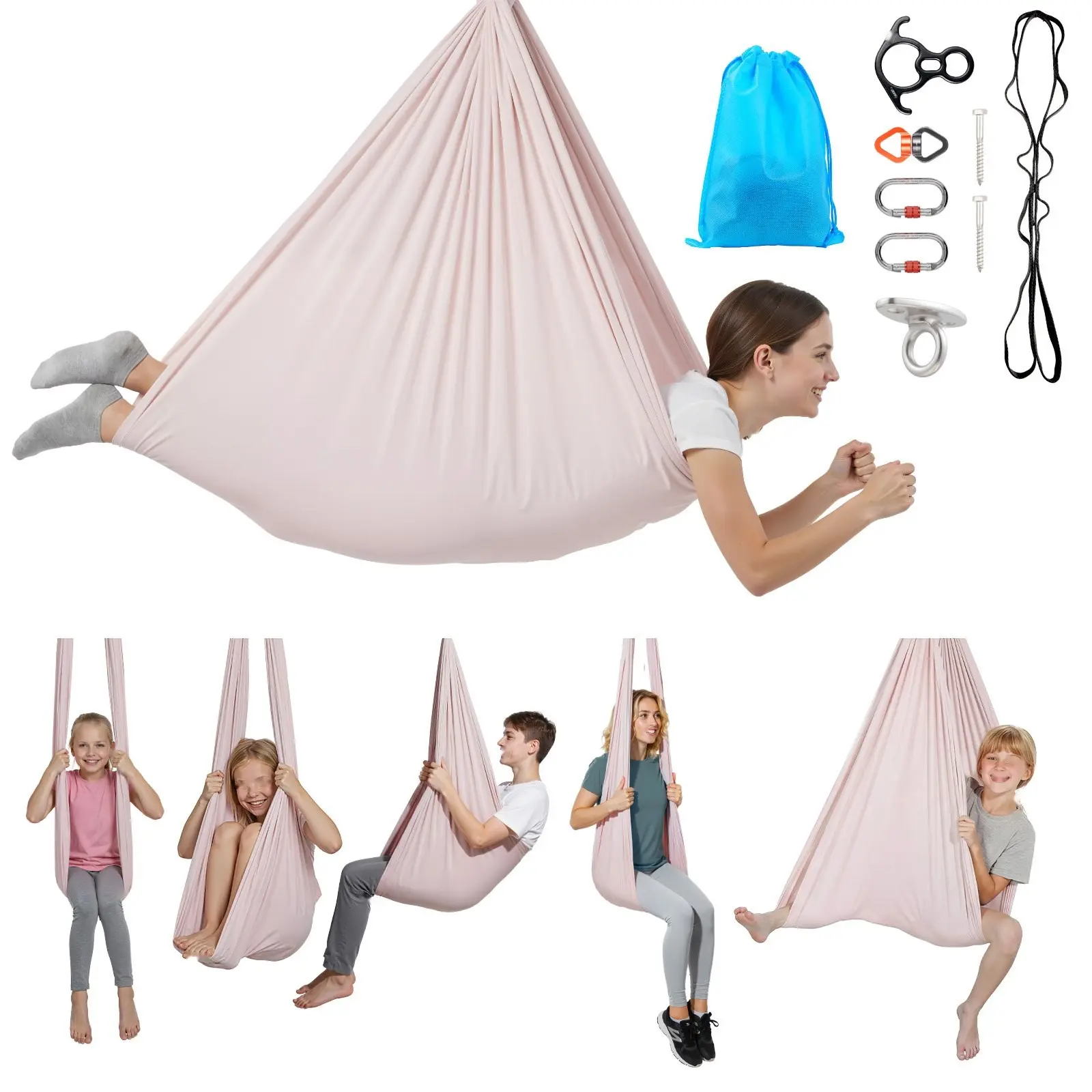 Aerial Yoga Hammock, 300 Lbs Load Aerial Silk, Yoga Swing With Nylon Fabric, PE Zipper Bag For Parent-Child Interaction, Strengthen Muscles & Improve Practice, Hammock And Swing Combo