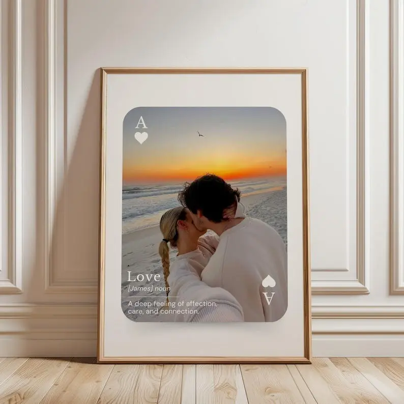 Personalised Valentine’s Day Photo Print, Custom Playing Cards Couple Artwork, Romantic Valentine Gift, Love-Themed Wall Art Decor for Him Her, Anniversary Keepsake Print