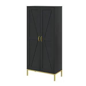 Tall Storage Cabinet with Barn-Style Doors - Modern 2-Door Tall Cabinet with Metal Legs for Kitchen, Living Room & Bedroom, 2 Color Options
