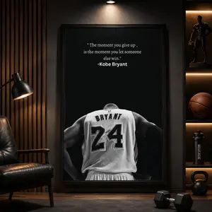 Kobe Bryant Wall Art Print, Black & White Basketball Poster, Motivational Quote Canvas, Athlete Encouragement Decor,Canvas Poster Wall Decor, Room Decorations, Funky Home Decor,anime wall art,bedroom canvas poster