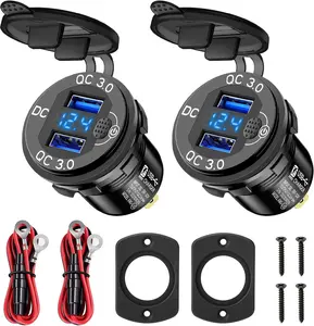 PCS V USB Outlet, Dual W QC.USB A Ports Car Charger Socket with Botton Switch & Blue LED Voltmeter for V/V RV Boat Truck