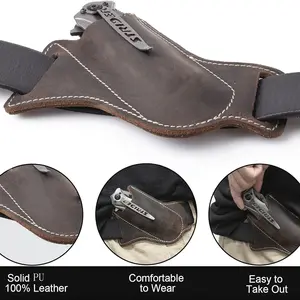 Men's Tactical EDC Leather Sheath, Non-Waterproof Faux Fur Pocket Blade Sheath, Cross Drawstring Carrying Bag with Opening, Dark Brown.