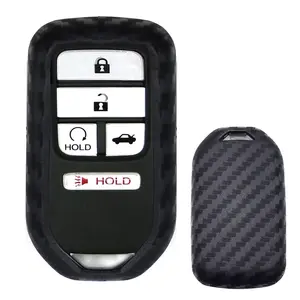 iJDMTOY Carbon Fiber Finish Soft Silicone Key Fob Cover For Honda Accord Civic Crosstour HRV FIT Odyssey Ridgeline Keyless Fob (Black Twill Weave Pattern)