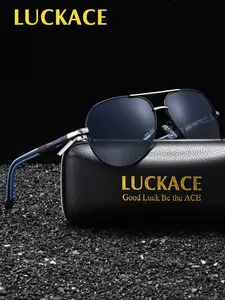 Luckace Unisex Retro Square Sunglasses, Polarized Uv400 Driving Glasses, Stainless Steel Frame, All Seasons, Gift Box Packaging