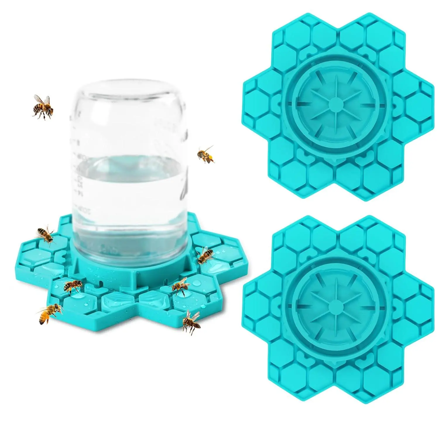 Pack of 2 Bee Feeder for Mason Jar, Silicone Bee Watering Station, Compatible with Regular and Wide Mouth, Bee Feeders for Hives, Beekeeping Supplies, Bee Waterer for Outside Garden(Yellow/Blue)
