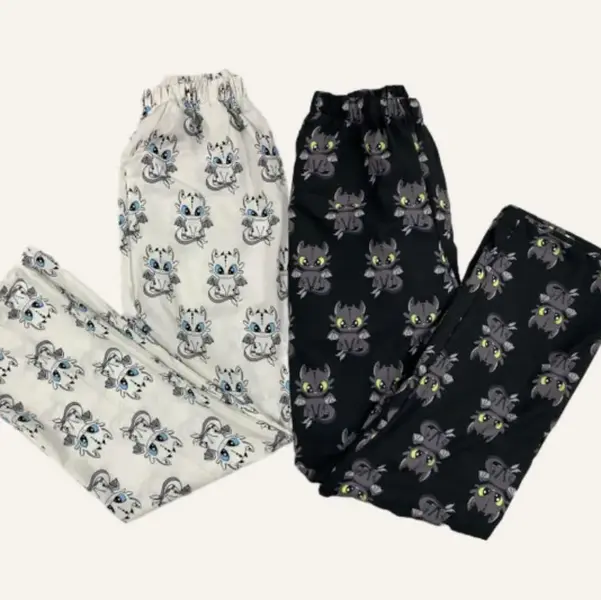 Cute Dragon Couple Pajama Pants– Couple Pajama Pants with Adorable Dragon Design Cozy Matching Sleepwear for Relaxing Nights for Him & Her Loose Fit Sleep Bottom Homewear All Seasons Casual