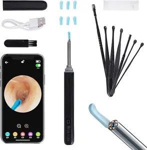 Smart Ear Wax Removal Tool with Camera, Wireless HD Ear Otoscope with 6 LED Lights, Ear Cleaner Ear Inspection System for iPhone, iPad & Android Smart Phones, Complete Earwax Removal Kit (Black, Standard)