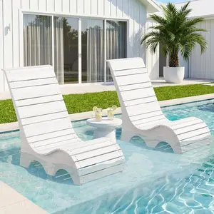 Pool Lounge Chairs Set of 2 for Baja Shelf, Ergonomic S-Contour Pool Lounger for Ultimate Comfort, HDPS Non-Absorbent Material Pool Chairs with Unique M-Shape Base Anti-Float for Patio (White)