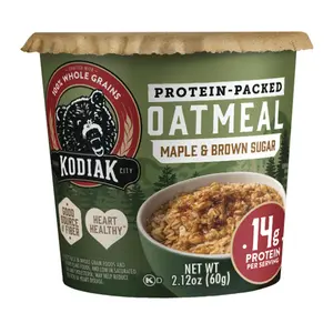 High Protein Maple Brown Sugar Oatmeal Cups with Whole Grain Rolled Oats, Quick Microwave Breakfast, 2.12 oz Cups, Pack of 12