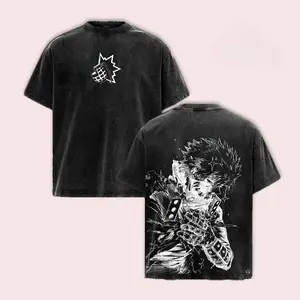 My Hero Academia Bakugo Katsuki Vintage Washed Graphic T-Shirt, Front & Back Anime Print Oversized Unisex Cotton Streetwear Top, Distressed Crew Neck Tee for Manga Fans, Daily Wear & Anime Events
