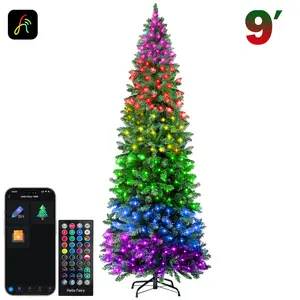 9ft Pre-lit Pencil Artificial Christmas Tree with Smart Programmable LED Fairy Lights Multi-Color Changing Option for Festive Decor