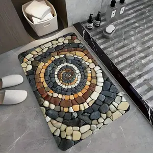 Super Absorbent Diatomaceous Earth Bath Mat Abstract Spiral Stone Design Non-Slip Quick Dry Carpet for Bathroom Kitchen Living Room Cafe Bar Garden
