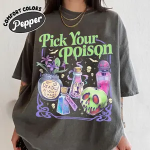 Pick Your Poison Vintage Comfort Colors Shirt, Princess Halloween T-shirt, Kuzco Poison Apple Tee, Spooky Season, Villain Cartoon, Gift for Men, Gift for Women, Crew Neck T-shirt, Trending T-shirt