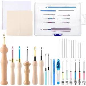 35 Pcs Adjustable Punch Needle Embroidery Kit Includes Wooden Handle Pen, Big Eye Needles, Punch Needle Cloth - Valentine Gifts for Adult Beginners