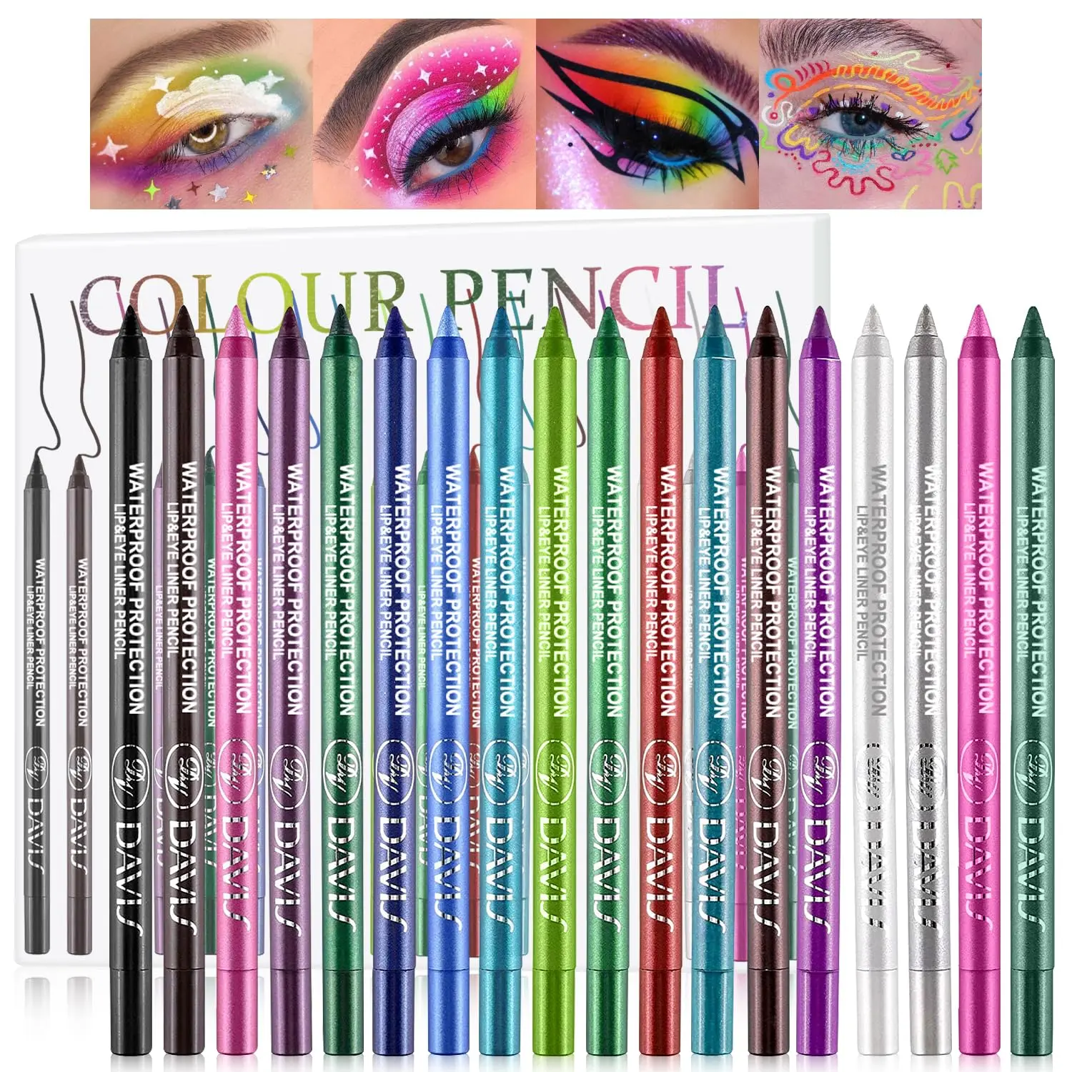 18 Colorful Eyeliner Pen Set, Eye Shadow Pencil, Pearl Eyeliner Kit Metallic Eyeliner Pencil Glitter Colored Eyeliner for Women Eye&Lip Liner Professional Waterproof Colorful Eyeliner