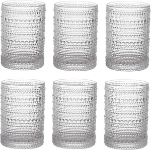 Set of 6  Drinking Glasses, 13 oz Clear Hobnail Glasses Tumbler, Embossed Design Glassware for Beverages, Water, Juice, , ,  and Milk