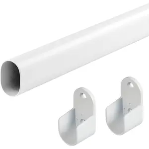 Oval Closet Rod for Hanging Clothes 18 to 40 Inch Adjustable Closet Rods 1 inch Diameter With End Supports White Poles Bar Closet Rod Expandable for Wardrobes