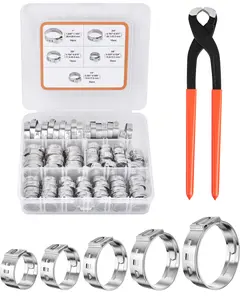 VIGRUE 304 Stainless Steel Single Ear Hose Clamps with Pincer, 105PCS 3/8'' to 1'' Stepless Hose Clamps with Pipe Clamp Tool, Pex Cinch Clamps Rings Tool Assortment Kit carabiners glass hinge framing  screws Kitchen Garden Hose Installed