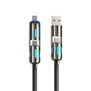 Usb、Type C, Lightning-Max 240W Fast Charging and Data Sync MFISH 4-In-1 Multi-Function USB Charging Cable for Iphone 16/15, Ipad mfish