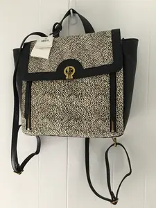 Fossil Amelia Calf Hair Backpack Black/White Cheetah/Gold