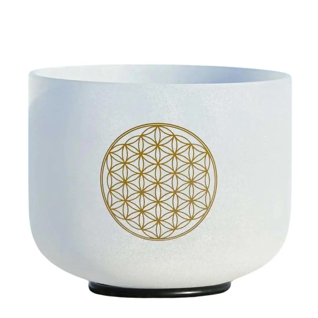 Crystal Singing Bowls Quartz Chakra For Sound Healing Instrument Meditation (8 Inch 528 Hz Life Flower Design)