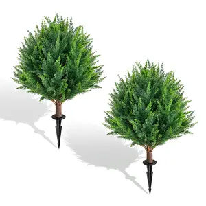 Topiary Ball Trees 25" with Ground Spike UV Resistant Faux Cypress Plants Evergreen Shrubs Bushes for Room Front Porch Garden Backyard Decorative Flowers Gifts ivy privacy fence succulent Fruit Light topiary tree fake plastic tree sombr realis