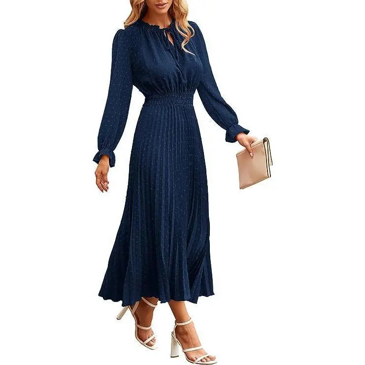Women's 2025 Spring Fall Midi Dress Casual Long Sleeve V Neck Swiss Dot Pleated A Line Flowy Dresses - TikTok Shop Women's 2025 Spring Fall Midi Dress Casual Long Sleeve V Neck Swiss Dot Pleated A Line Flowy Dresses - TikTok Shop