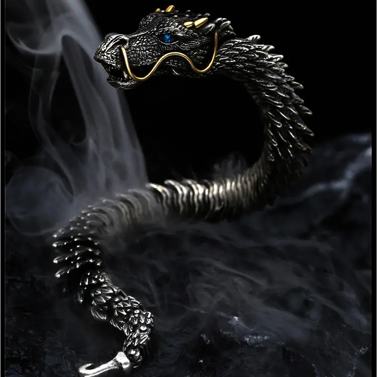 Unisex Vintage Dragon Design Metal Charm Bracelet - Exquisite Trendy Punk Stackable Costume Jewelry, Animal Pattern Bohemian Accessory, Couple Birthday Gift, Exquisite Trendy Bracelet