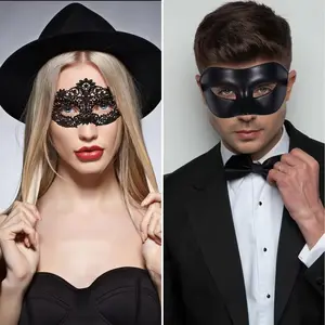 2pcs Lace Plastic Venetian Party Masks, Twilight Masquerade, Couple Costume Masks for Halloween Carnival, Unisex Masquerade Masks for Men and Women
