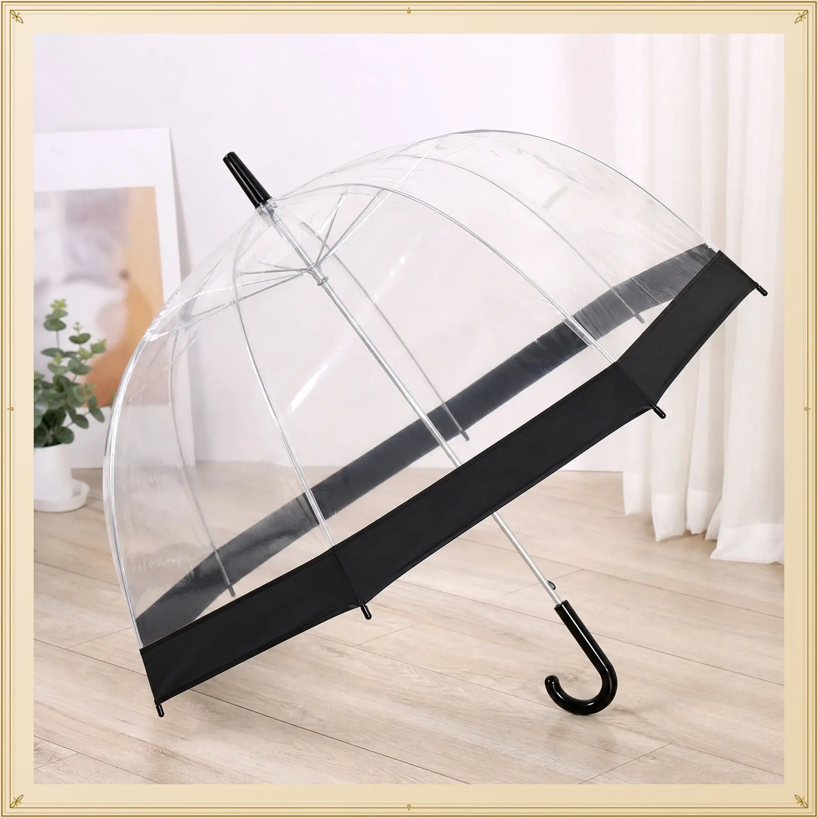 Parquet Clear Bubble Umbrella with Color Trim – Auto Open | Dome Shape Rain Umbrella