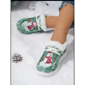 Women’s winter Santa Claus cotton shoes, flat casual fashion warm-lined snow boots, PU upper material, rubber sole, spring and fall