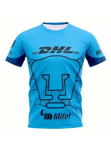 UNAM Soccer Jersey, Navy Blue Gold Geometric Design, DHL/Mifel Sponsor, Breathable Quick Dry Tee for Mexican Football Fans & Streetwear Enthusiasts