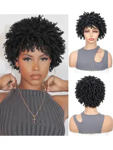 Afro Bomb Head Wrap Short Dreadlock Wig Cap, Puffy Curly African Hairpiece, Stylish Synthetic Fiber Accessory for Women, Afro Wigs